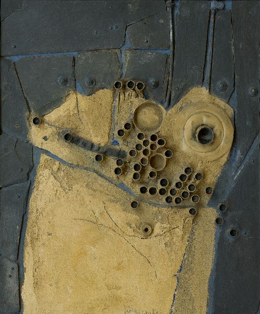 Wagemaker A.B.  | Le morceau de cuivre, gemengde techniek op board 60,2 x 49,9 cm, gesigneerd l.o., m.o. en verso en verso gedateerd '62