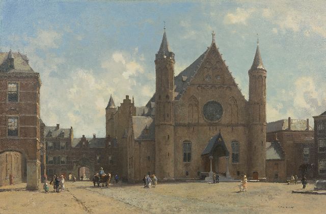 Cornelis Vreedenburgh | Oktobermorgen: de Ridderzaal in Den Haag, olieverf op doek, 60,5 x 90,5 cm, gesigneerd r.o.