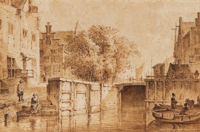 Westenberg G.P.  | De Oude Haarlemmersluis in Amsterdam, gezien naar de Martelaarsgracht, pen, penseel en inkt op papier 11,8 x 17,4 cm, gesigneerd verso en gedateerd 1822