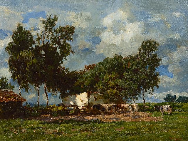 Willem de Zwart | Koeien bij een boerderij, olieverf op doek, 50,1 x 65,2 cm, gesigneerd r.o.