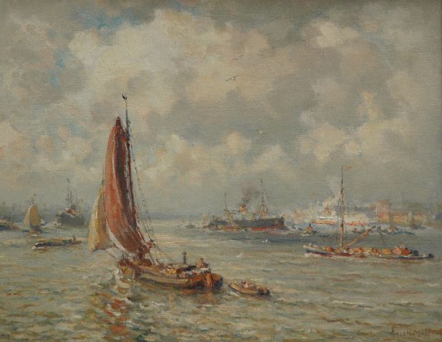 Evert Moll | De haven van Rotterdam, olieverf op doek, 40,3 x 50,0 cm, gesigneerd r.o.