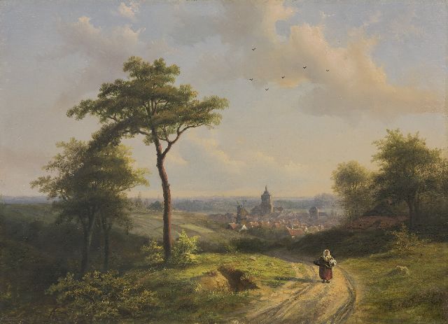 Anthony Biester | Gezicht op Kleef vanaf de Nimwegerstrasse, olieverf op paneel, 32,8 x 45,4 cm, gesigneerd r.o. en gedateerd 1864