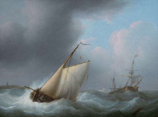 Schouman M.  | Averij voor de kust in een storm, olieverf op paneel 29,3 x 38,7 cm, gesigneerd r.o. op drijfhout