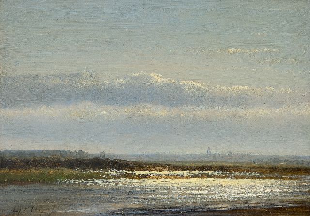 Lodewijk Johannes Kleijn | Lichteffect op de rivier, olieverf op paneel, 17,2 x 24,2 cm, gesigneerd l.o.