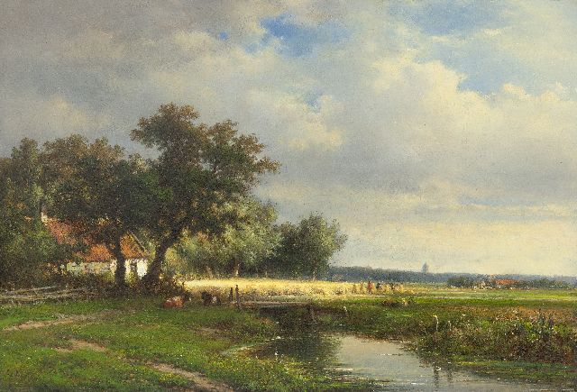 Lodewijk Johannes Kleijn | Zomerlandschap met schovenbinders, olieverf op paneel, 34,3 x 49,9 cm, gesigneerd l.o.