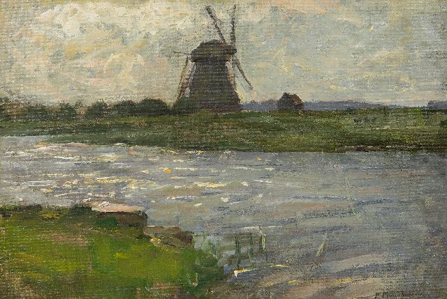 Mondriaan P.C.  | De Oostzijdse Molen aan het Gein, gezien vanaf boerderij Landzicht, olieverf op doek 27,5 x 40,5 cm, gesigneerd r.o. en te dateren ca. 1902-1903