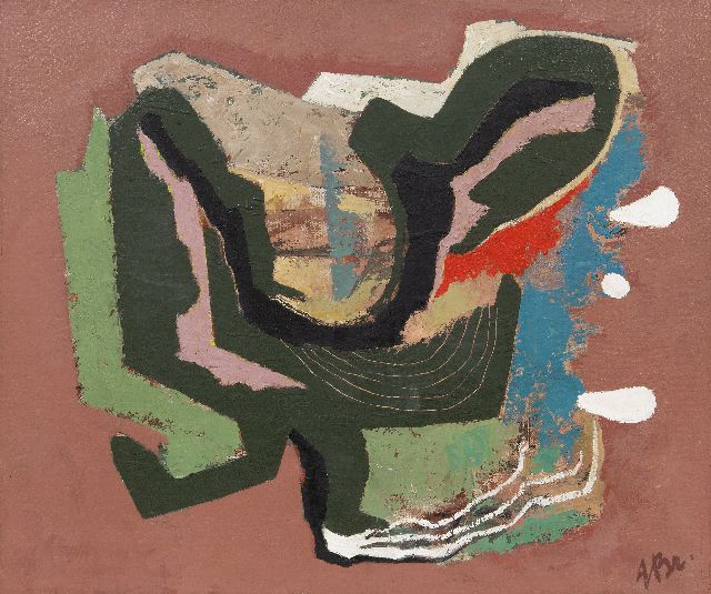 Breetvelt A.  | Abstract, olieverf op doek 50,3 x 60,3 cm, gesigneerd r.o. en op spieraam en te dateren eind jaren 40