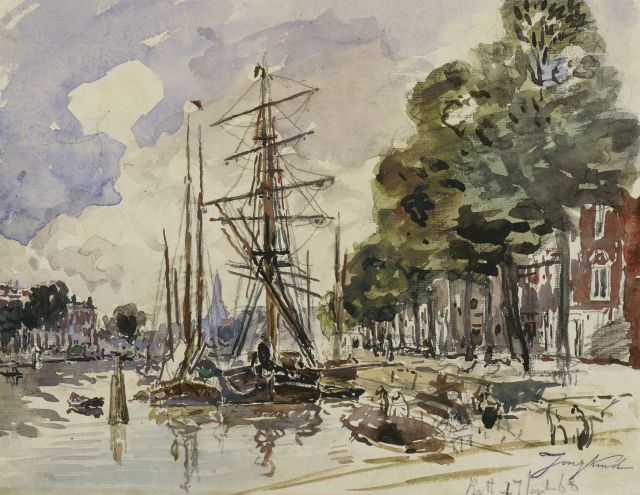 Jongkind J.B.  | Rotterdamse haven met de Zuiderkerk op de achtergrond, aquarel op papier 23,5 x 29,5 cm, gesigneerd r.o. en gedateerd '68
