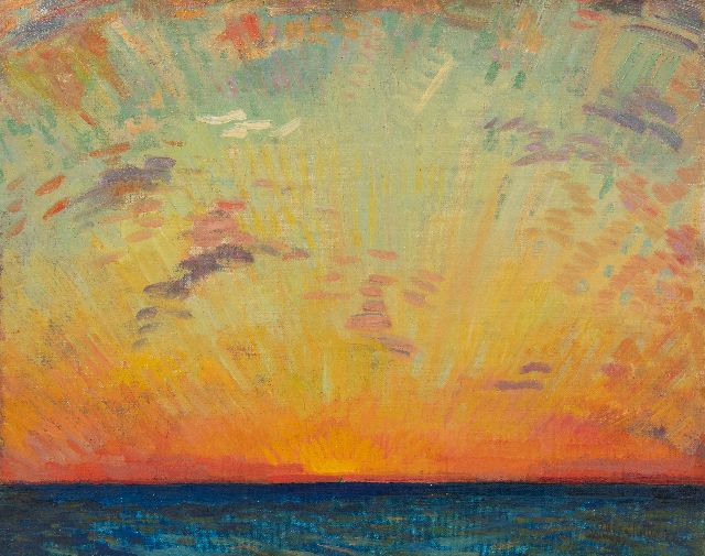 Willy Sluiter | De Indische Oceaan met ondergaande zon, olieverf op doek, 40,2 x 50,2 cm, gesigneerd r.o. en gedateerd '23