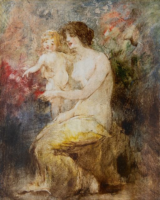 Smith H.  | Moeder met kind, olieverf op paneel 46,3 x 36,6 cm