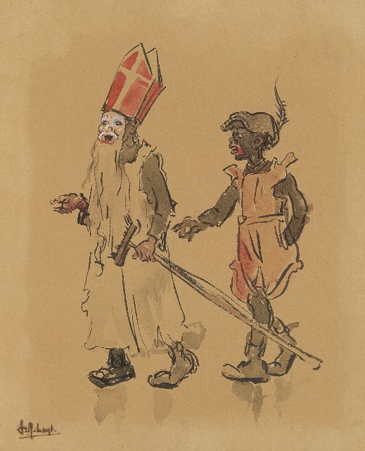 Luijt A.M.  | Sinterklaas en Piet, aquarel op papier 26,0 x 21,0 cm, gesigneerd l.o.