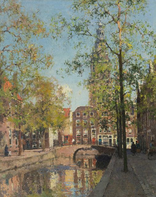 Vreedenburgh C.  | De Groenburgwal in Amsterdam met de Zuiderkerkstoren, olieverf op doek 73,4 x 59,3 cm, gesigneerd r.o.