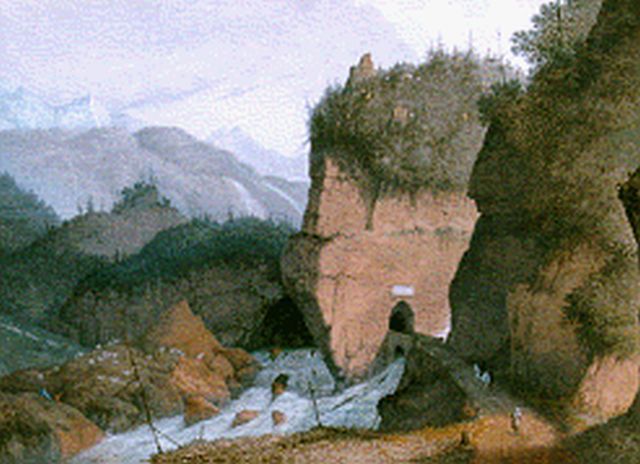 Josephus Augustus Knip | Val van de Tesfino, gouache op papier, 39,5 x 57,4 cm, gesigneerd niet