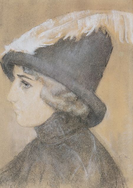 Gestel L.  | Vrouw met hoed, krijt op papier 47,0 x 33,5 cm, gesigneerd r.o. en te dateren ca. 1910-1911