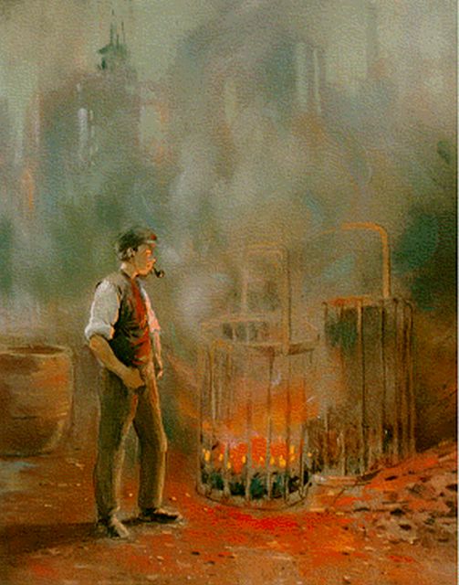 Heijenbrock J.C.H.  | Bij het vuur, pastel op papier 50,0 x 41,0 cm, gesigneerd r.o. en gedateerd 1914