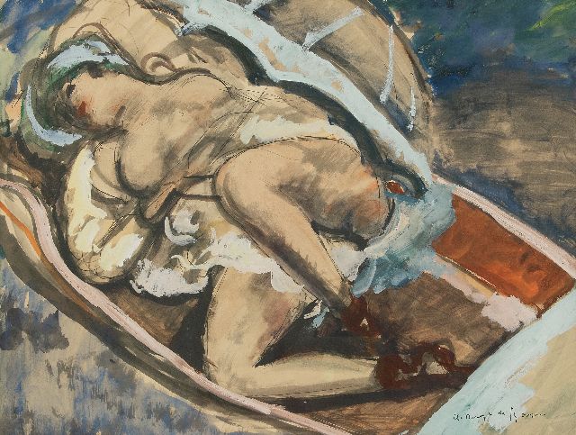Dunoyer de Segonzac A.A.M.  | En canot (studie voor Les Canotiers sur le Morin), pen en inkt en aquarel op papier 47,7 x 62,5 cm, gesigneerd r.o. en te dateren 1924