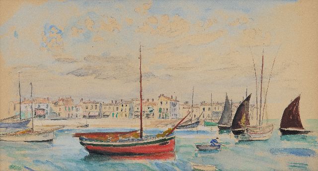 Lebasque H.  | La barque rouge à Saint-Tropez, potlood en aquarel op papier 24,0 x 44,7 cm, gesigneerd l.o.
