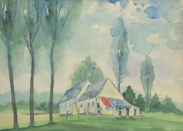 Nieweg J.  | Landhuis in de zomer, aquarel op papier 30,3 x 39,5 cm, gesigneerd r.o.