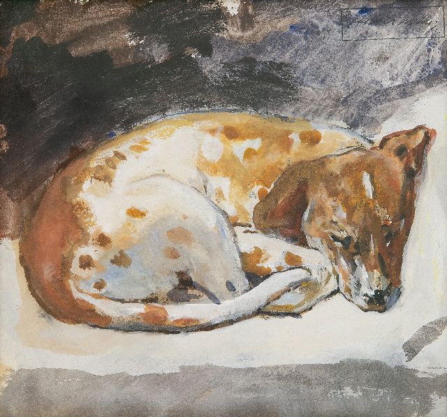 Haverman H.J.  | Slapend hondje, aquarel en gouache op papier 16,4 x 18,0 cm, gesigneerd r.b. met atelierstempel