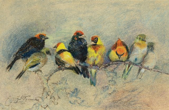 Pieneman J.H.  | Vogels, pastel op papier 26,9 x 41,5 cm, gesigneerd l.o.