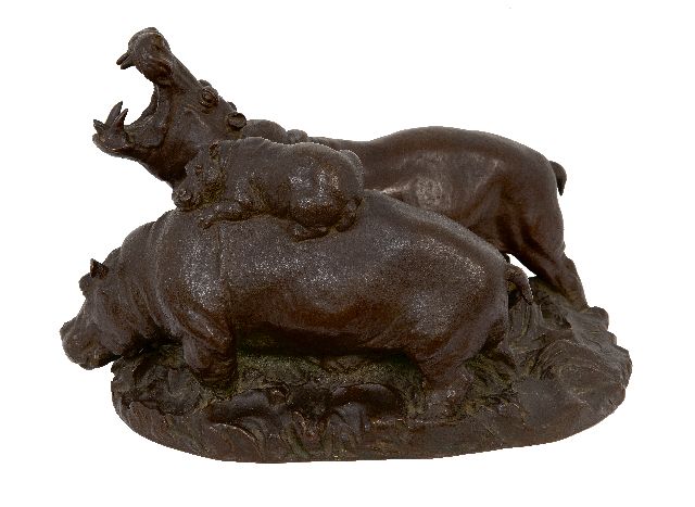Jarl O.  | Nijlpaardenfamilie, brons 18,0 x 31,0 cm, gesigneerd op de basis