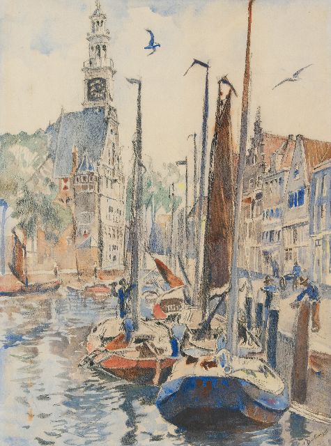 Dülmen Krumpelmann E.B. von | De haven van Hoorn, zwart krijt en aquarel op papier 75,8 x 57,0 cm, gesigneerd r.o.