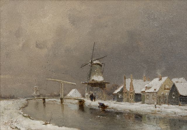 Louis Apol | Gezicht op een winters dorpje aan een rivier, olieverf op doek, 35,3 x 50,2 cm, gesigneerd l.o.