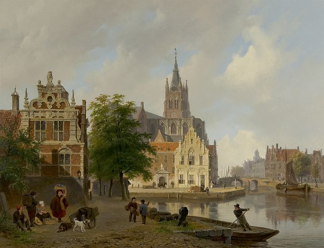 Hove B.J. van | Gezicht op de Oude Kerk van Delft, olieverf op paneel 42,4 x 54,9 cm, gesigneerd l.o. en gedateerd 1841