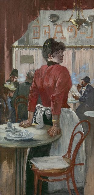Janssen G.  | In het café, gouache op board 74,4 x 36,5 cm, te dateren ca. 1887-1888