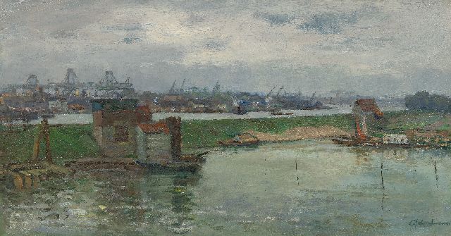 Schulman D.  | Gezicht op het Amsterdam-Rijnkanaal, olieverf op doek 40,5 x 75,0 cm, gesigneerd r.o. en te dateren 1960