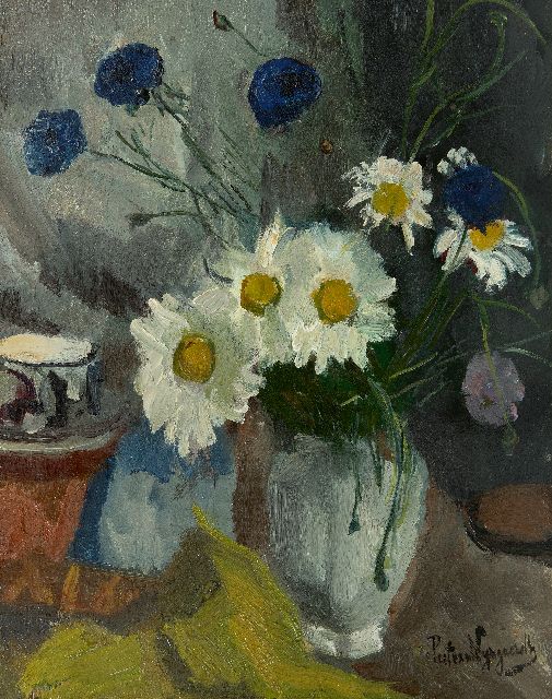 Wijngaerdt P.T. van | Witte Margrieten en Korenbloemen, olieverf op doek 50,3 x 40,3 cm, gesigneerd r.o.