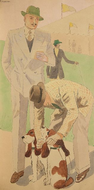 Hem P. van der | Op de hondenshow, aquarel op papier 127,4 x 68,0 cm, gesigneerd l.b.