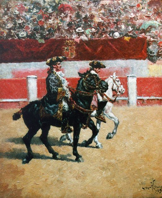 G. de las Heras | De 'Alguaciles' bij een stierengevecht, olieverf op doek, 45,8 x 38,0 cm, gesigneerd r.o. en gedateerd 1903