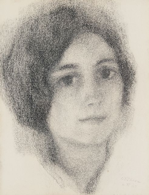 Citroen R.P.  | Portret van een jonge vrouw, zwart krijt op papier 64,9 x 45,9 cm, gesigneerd r.o. en gedateerd 6 IV '63