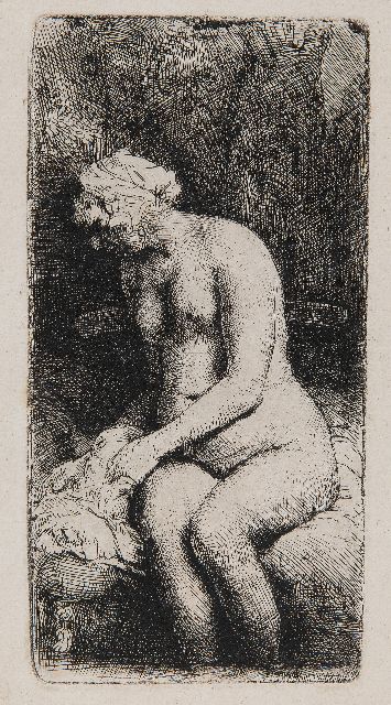Rembrandt | Vrouw haar voeten badend in een beek, ets, 16,1 x 8,1 cm, gesigneerd l.b. (in de plaat) en gedateerd 1658 (in de plaat)