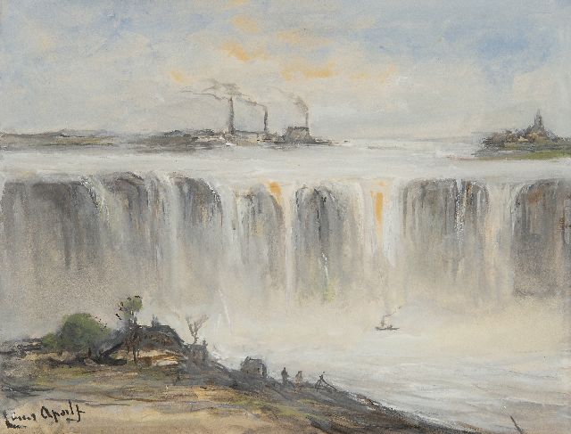 Louis Apol | De Niagara watervallen, aquarel en gouache op papier, 15,0 x 19,8 cm, gesigneerd l.o. en verso gedateerd 1895