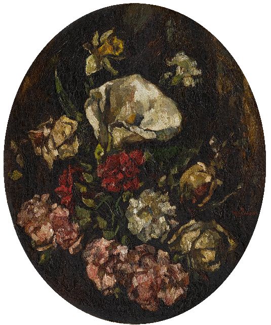 Zwart W.H.P.J. de | Boeket met een aronskelk, narcis en rozen, olieverf op doek 44,2 x 35,3 cm, gesigneerd r.m.