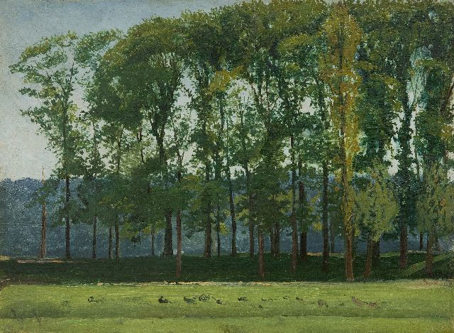Willem Roelofs | Populierenrij, olieverf op paneel, 26,0 x 35,2 cm, gesigneerd l.o. met initialen en te dateren ca. 1851-1855