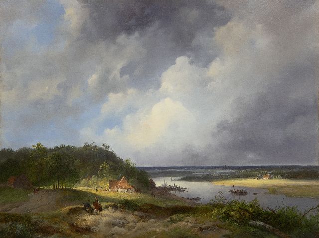 Nuijen W.J.J.  | Weidse riviervallei, mogelijk de Rijn, olieverf op paneel 41,9 x 55,3 cm, gesigneerd m.o. (in een schutkleur) en gedateerd 1831
