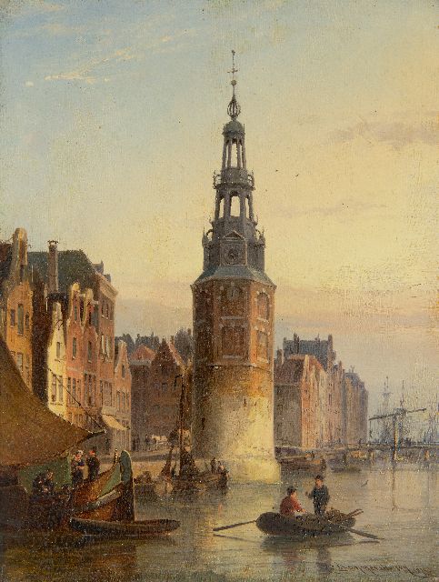 Dommelshuizen C.C.  | Gezicht op de Montelbaanstoren, Amsterdam, olieverf op paneel 20,9 x 15,9 cm, gesigneerd r.o. en gedateerd 1874