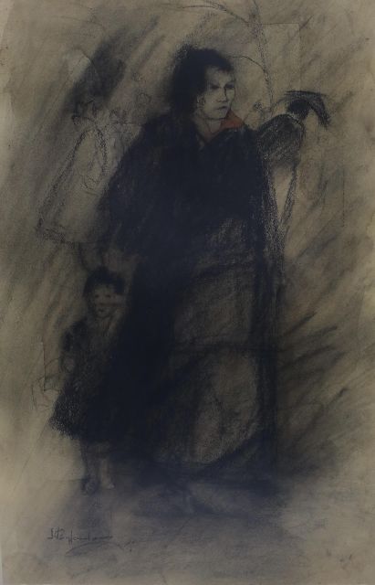 Jan Rijlaarsdam | Moeder en kind, houtskool en aquarel op papier, 54,0 x 35,5 cm, gesigneerd l.o.