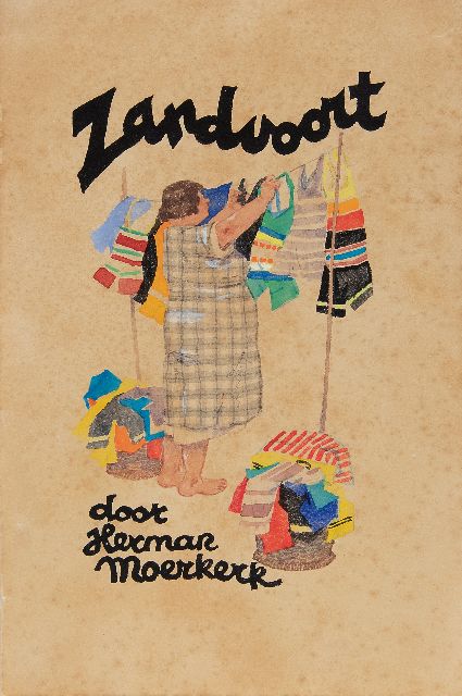 Moerkerk H.A.J.M.  | Zandvoort: het drogen van handdoeken en badpakken, aquarel op papier 17,0 x 25,5 cm, gesigneerd l.o.
