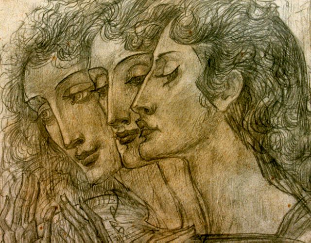 Konijnenburg W.A. van | Drie vrouwen, potlood op papier 8,7 x 11,0 cm, gesigneerd l.o. en gedateerd 1910