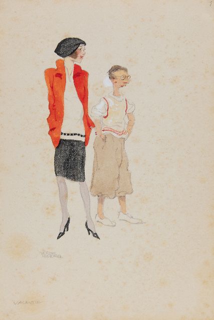 Herman Moerkerk | Vacantie, potlood en aquarel op papier, 25,5 x 17,1 cm, gesigneerd l.o.