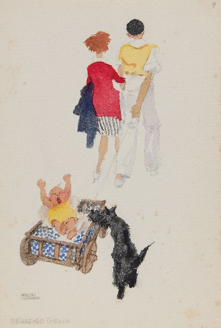 Moerkerk H.A.J.M.  | Bedreigd geluk, potlood en aquarel op papier 25,5 x 17,1 cm, gesigneerd l.o.