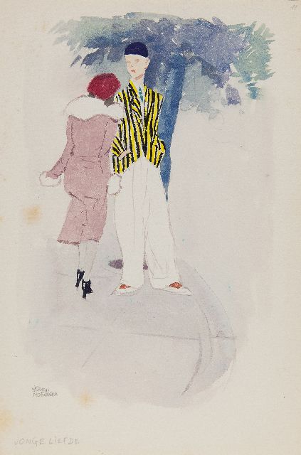 Moerkerk H.A.J.M.  | Jonge liefde, potlood en aquarel op papier 25,5 x 17,0 cm, gesigneerd l.o.