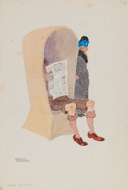 Moerkerk H.A.J.M.  | H.B.S. 3e jaar, potlood en aquarel op papier 25,5 x 17,1 cm, gesigneerd l.o.