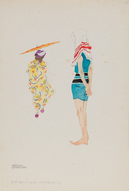 Moerkerk H.A.J.M.  | De vrouw die voorbijging, potlood en aquarel op papier 25,5 x 17,3 cm, gesigneerd l.o.