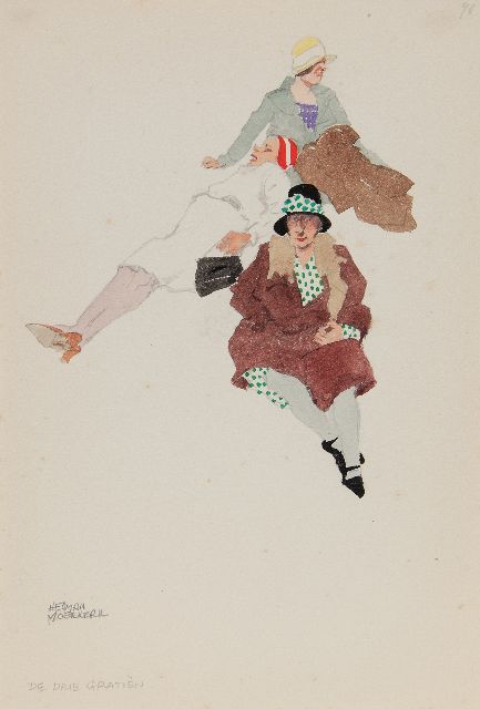 Moerkerk H.A.J.M.  | De drie gratiën, potlood en aquarel op papier 25,5 x 17,2 cm, gesigneerd l.o.