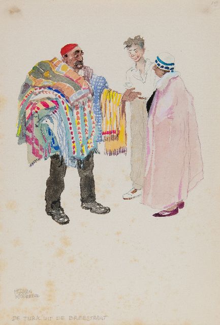 Moerkerk H.A.J.M.  | De Turk uit de Breestraat, potlood en aquarel op papier 25,6 x 17,3 cm, gesigneerd l.o.